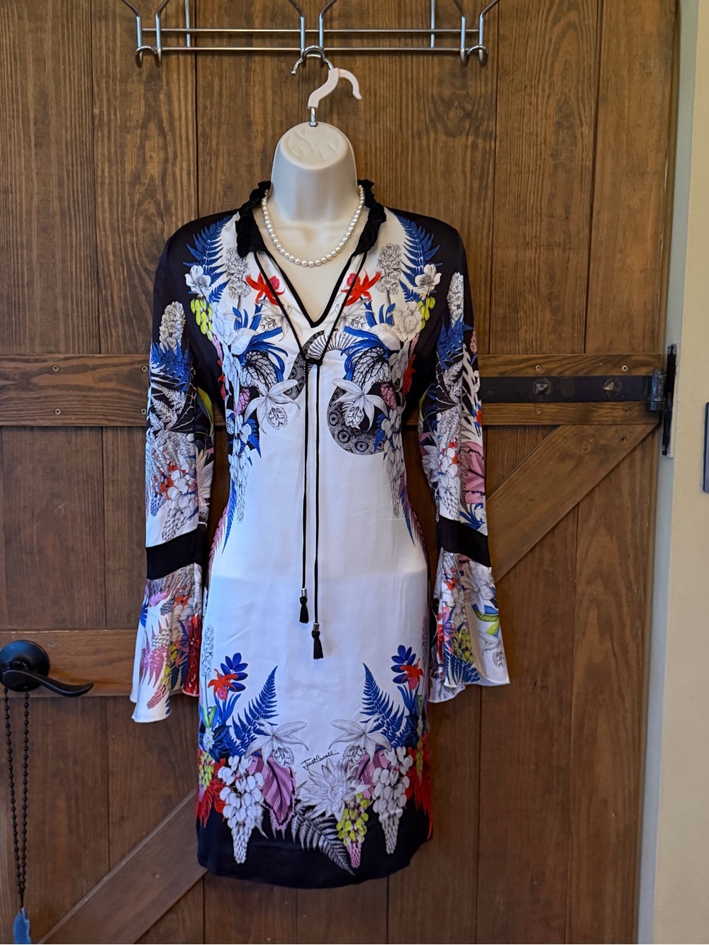 Just Cavalli White Floral Print Long Sleeve Tunic Dress